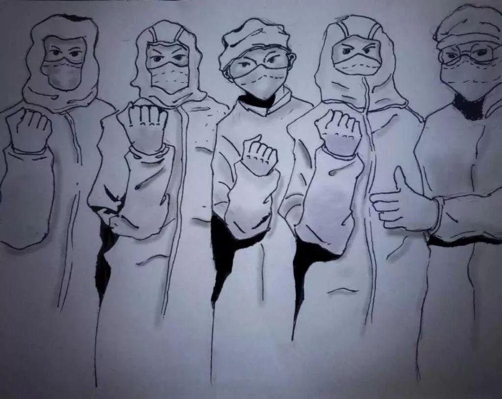医护人员抗议简笔画图片