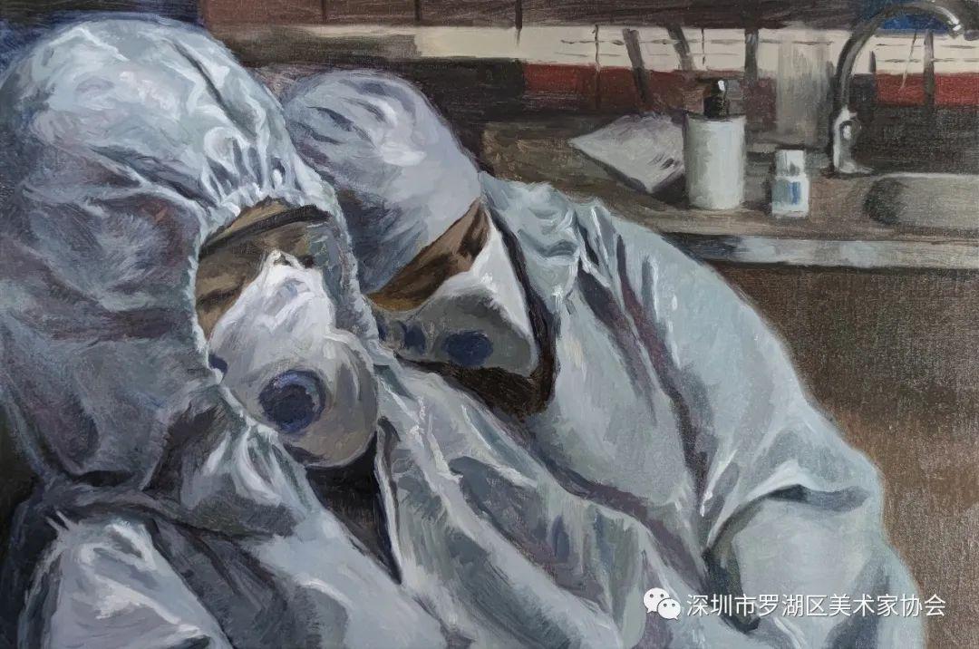 罗志豪/《奋力抗疫之休憩片刻》/40x50cm/油画/2020年罗志豪/《奋力抗