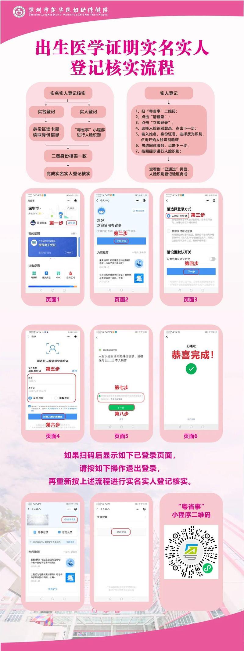 龙华区妇幼保健院出生医学证明实名实人登记流程点击查看