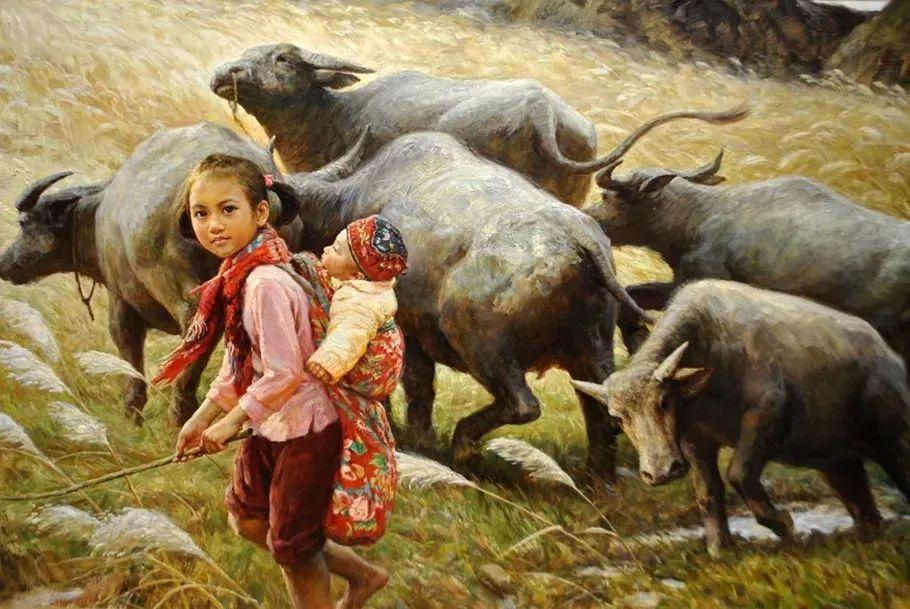 娃草垛太累了山溪抓小鸡摘苹果读书洗衣服门神姐弟攀爬赤脚过河守推车