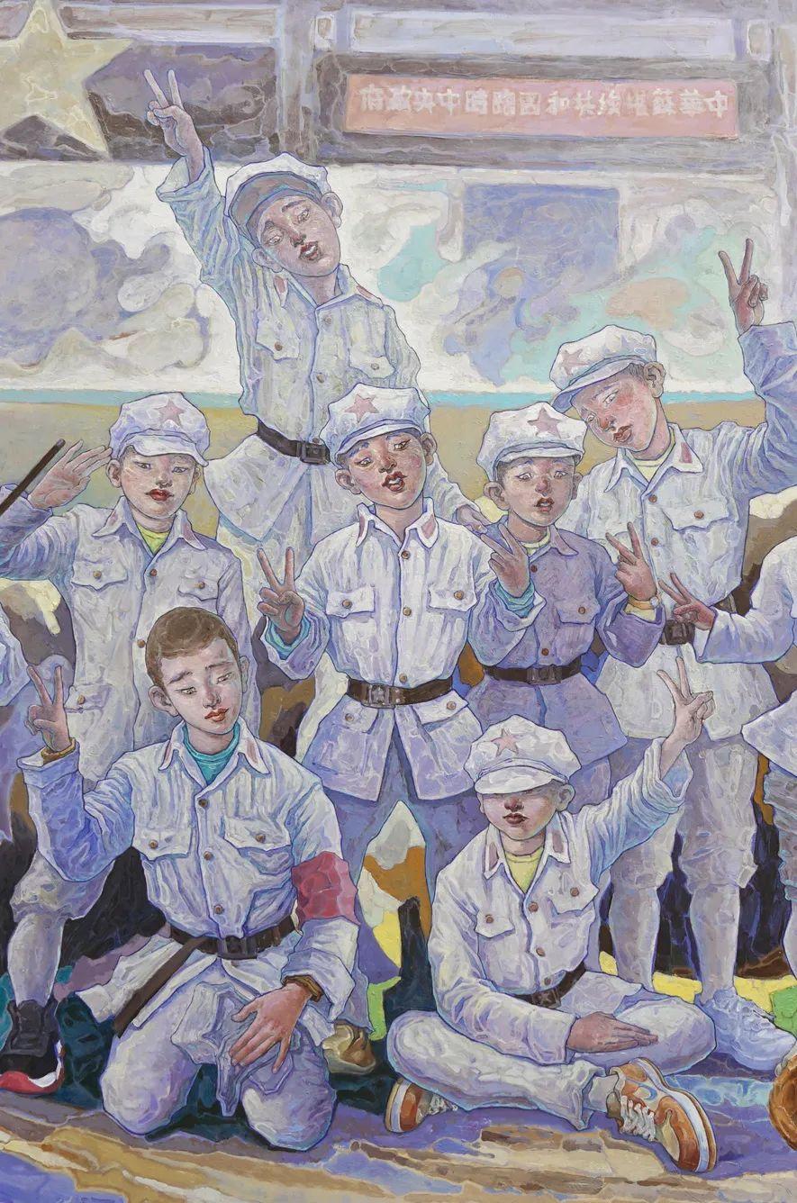 油画《瑞金61小红军》局部短暂神游后,目光再次聚焦画面时,却发现了