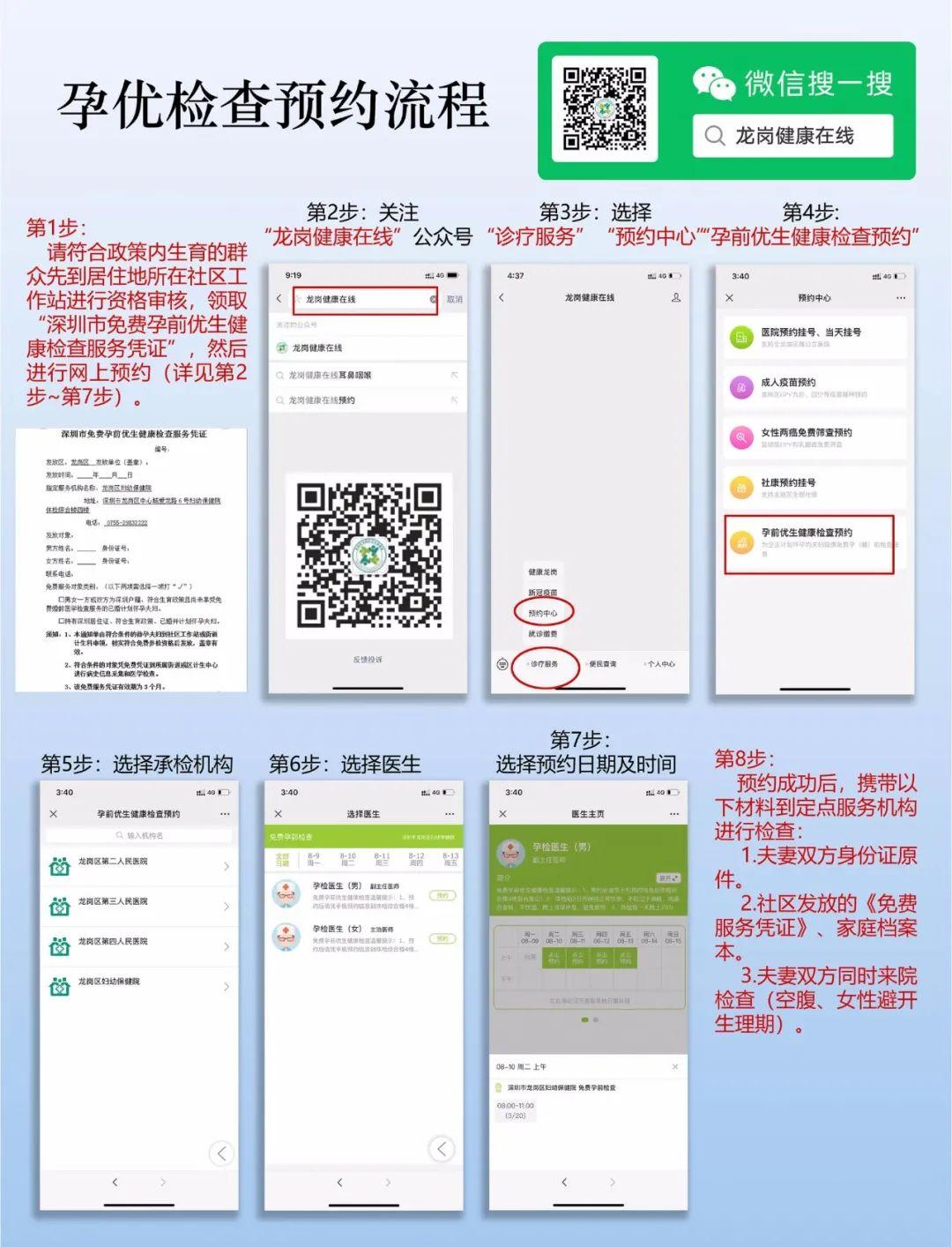 全部免费龙岗区孕前优生检查预约服务上线了