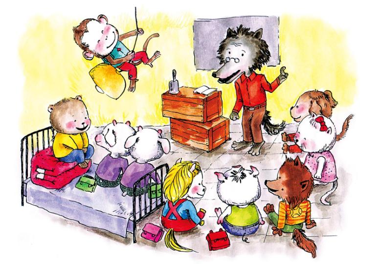 上学,老狼就挣不到钱,所以他老说是他们在养老狼,同学小猴和小山羊也