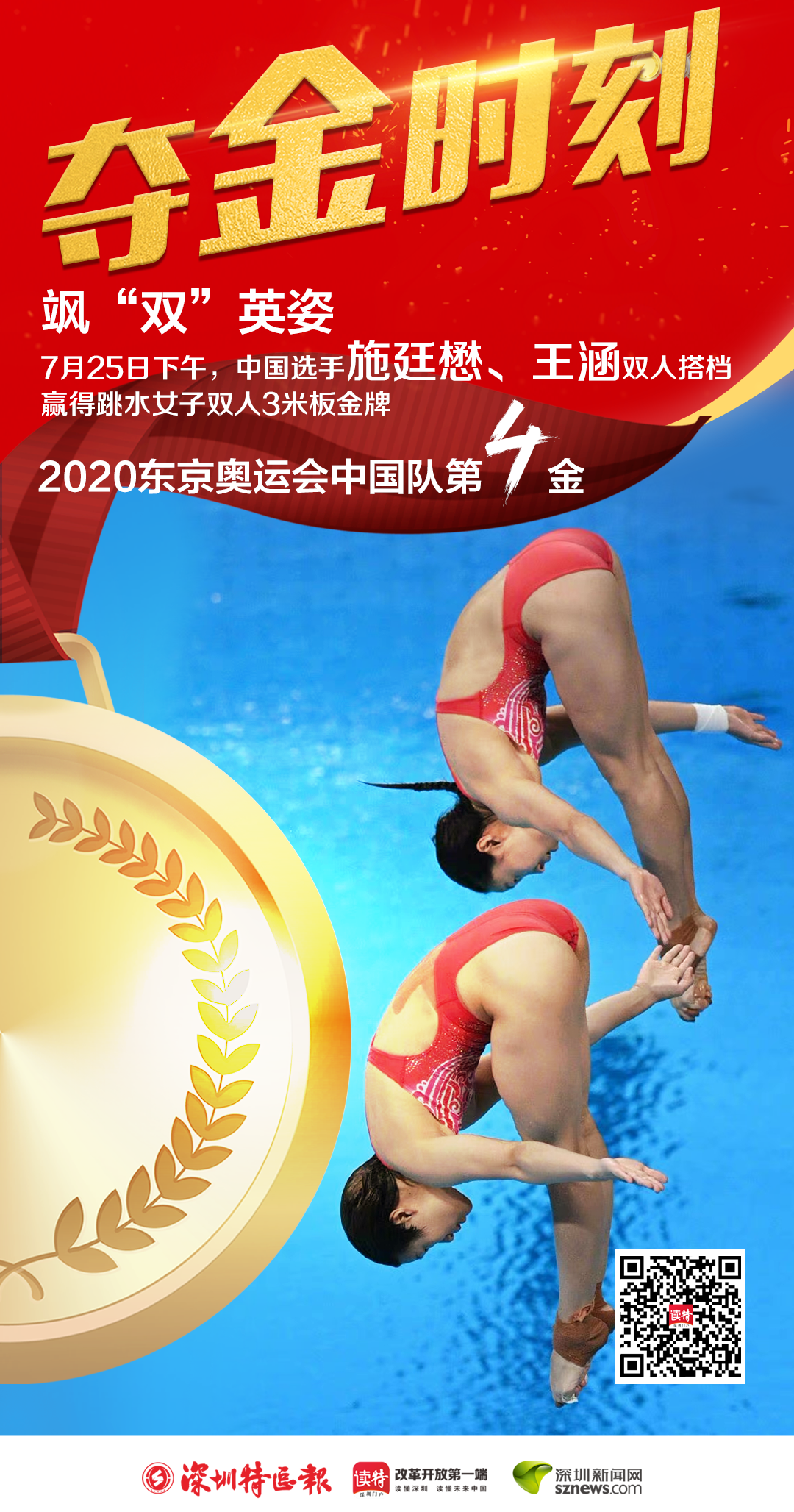 施廷懋/王涵夺得跳水女子双人3米板金牌