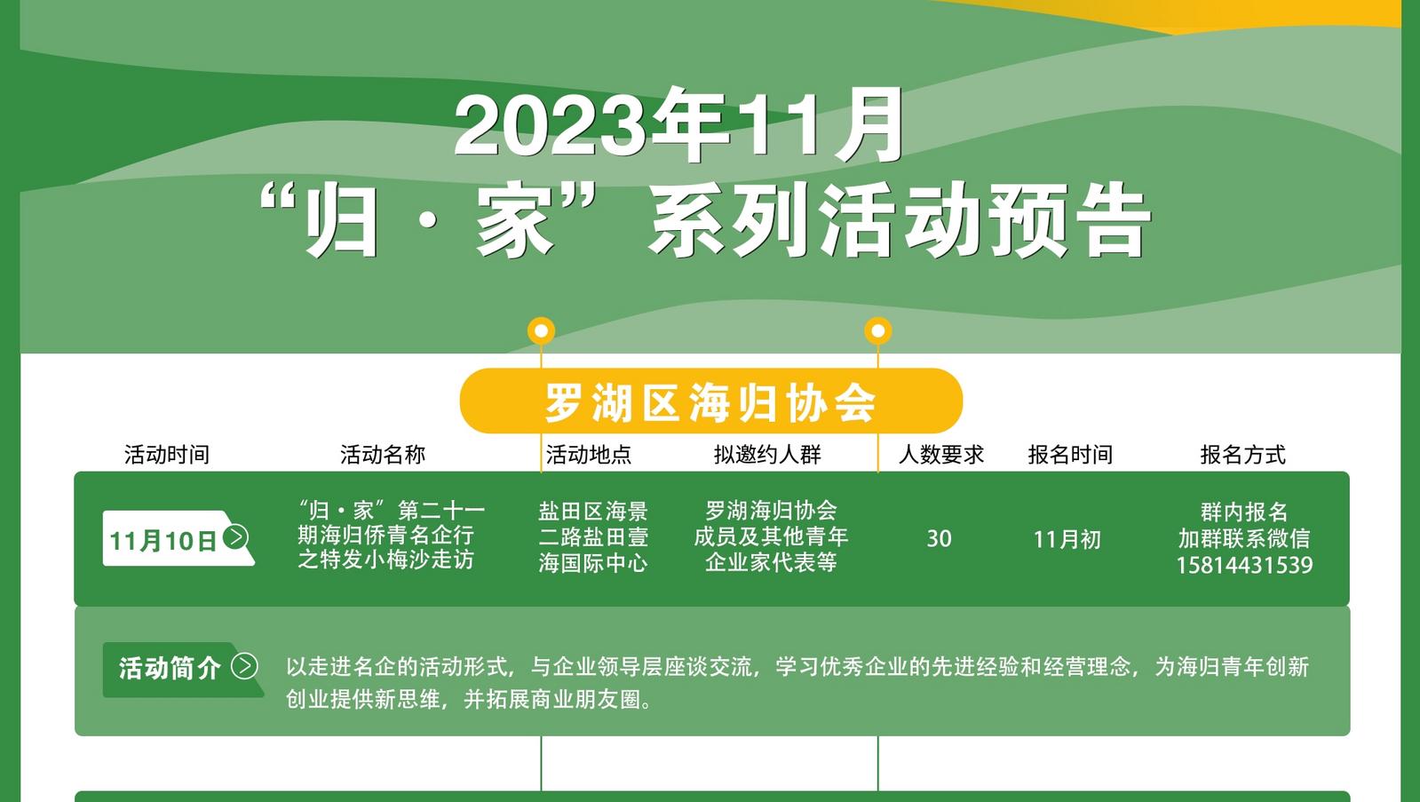 2023年11月“归·家”系列活动预告——罗湖区海归协会