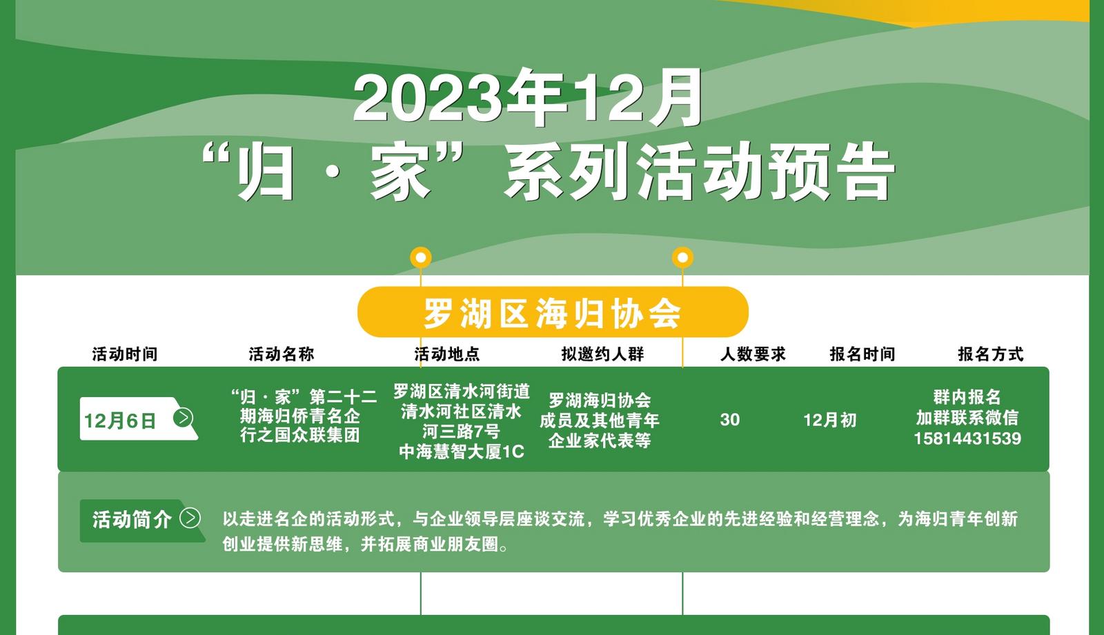 2023年12月“归·家”系列活动预告——罗湖区海归协会